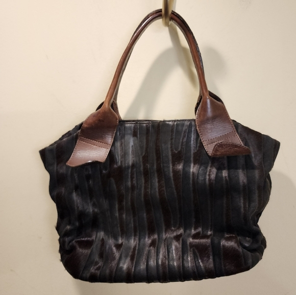 Abro made in Italy Vintage Leather Fur black and Brown Shoulder bag - Picture 3 of 12